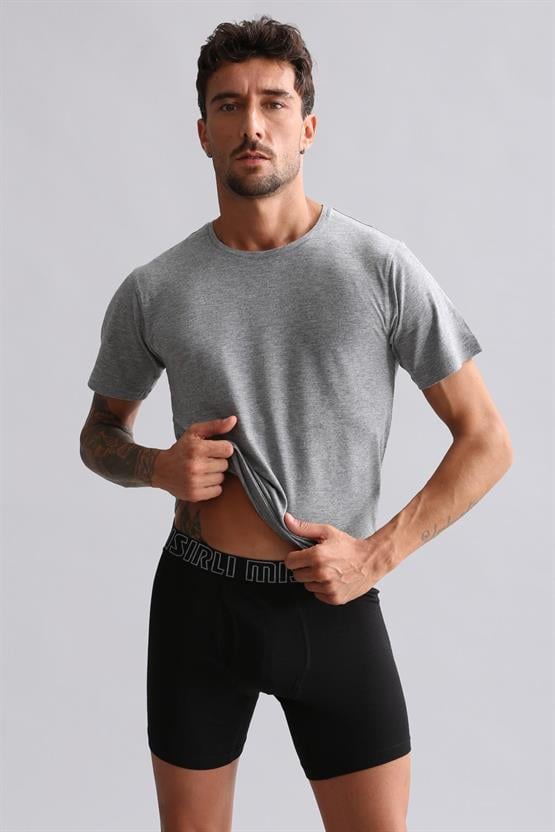 Mısırlı Modal by TENCEL HERCULES Slim Fit Bisiklet Yaka Fanila / T-Shirt Gri Melanj