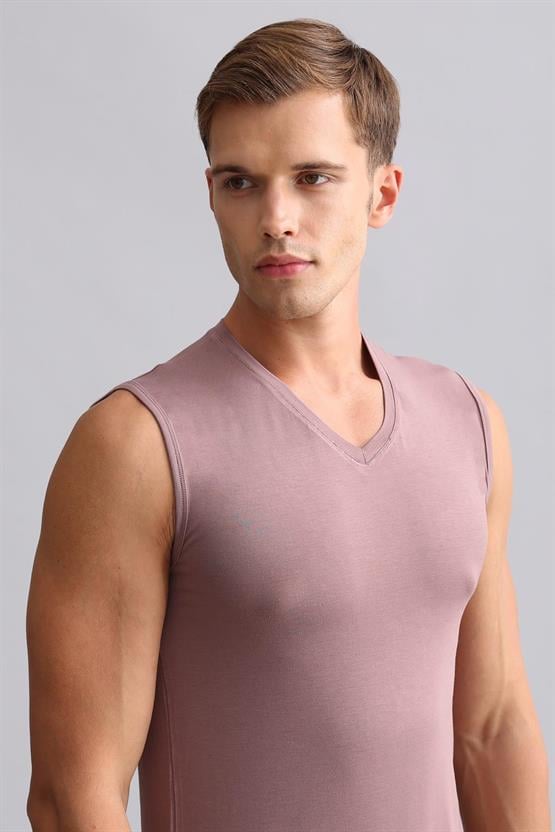 Mısırlı Modal by TENCEL HERCULES Slim Fit V Yaka Sporcu Atlet / T-Shirt Lavender