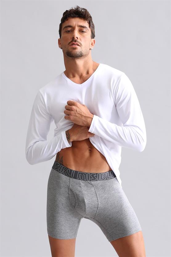 Mısırlı Modal by TENCEL HERCULES Slim Fit V Yaka Uzun Kollu Fanila / T-Shirt Beyaz