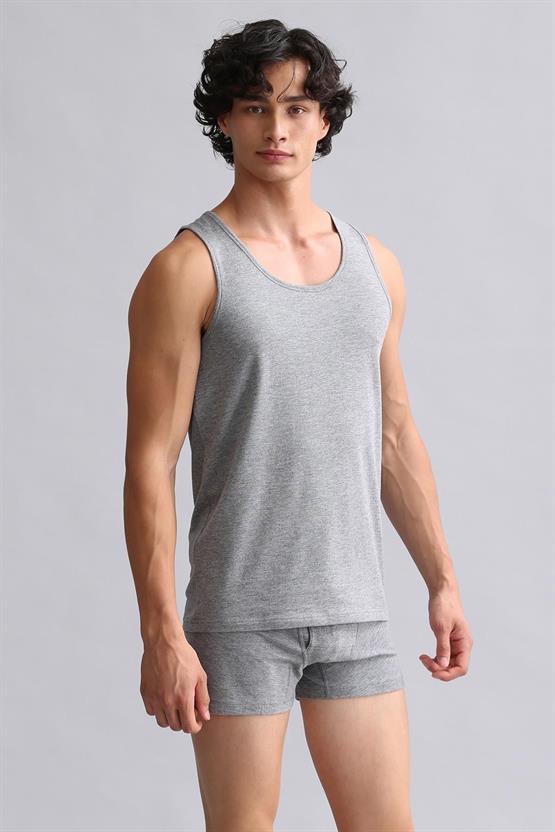 Mısırlı Modal by TENCEL HERCULES Slim Fit Basic Atlet Gri Melanj