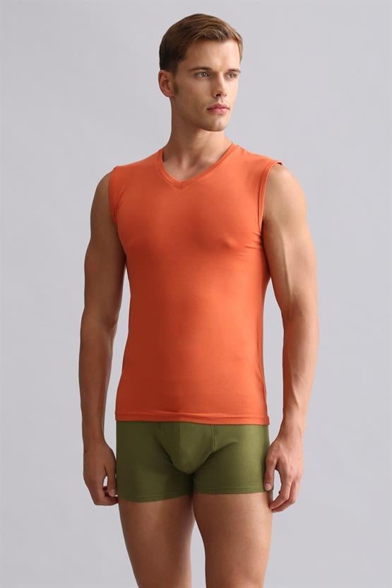 Mısırlı Modal by TENCEL HERCULES Slim Fit V Yaka Sporcu Atlet / T-Shirt Pas Kırmızı