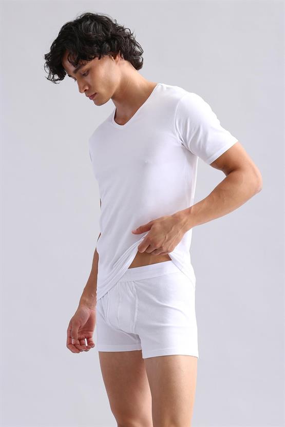 Mısırlı Modal by TENCEL HERCULES Slim Fit V Yaka Fanila / T-Shirt Beyaz