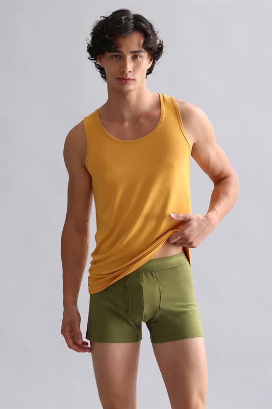 Mısırlı Modal by TENCEL HERCULES Slim Fit Basic Atlet Hardal