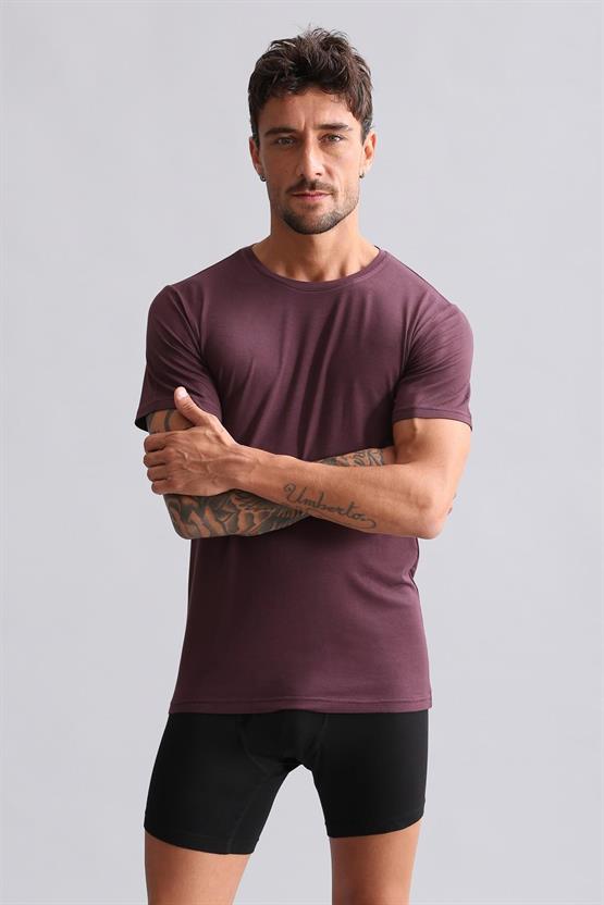 Mısırlı Modal by TENCEL HERCULES Slim Fit Bisiklet Yaka Fanila / T-Shirt Mor