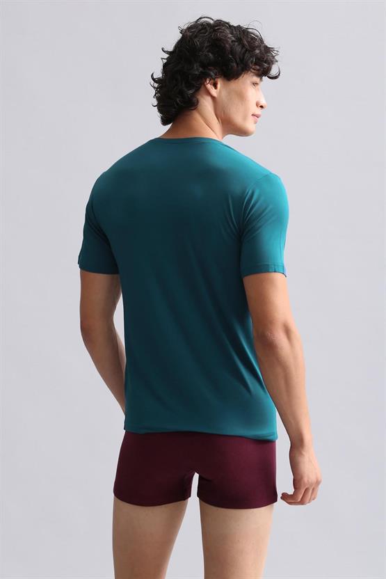 Mısırlı Modal by TENCEL HERCULES Slim Fit V Yaka Fanila / T-Shirt Fit Green