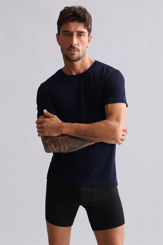 Mısırlı Modal by TENCEL HERCULES Slim Fit Bisiklet Yaka Fanila / T-Shirt Lacivert