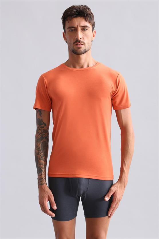 Mısırlı Modal by TENCEL HERCULES Slim Fit Bisiklet Yaka Fanila / T-Shirt Pas Kırmızı