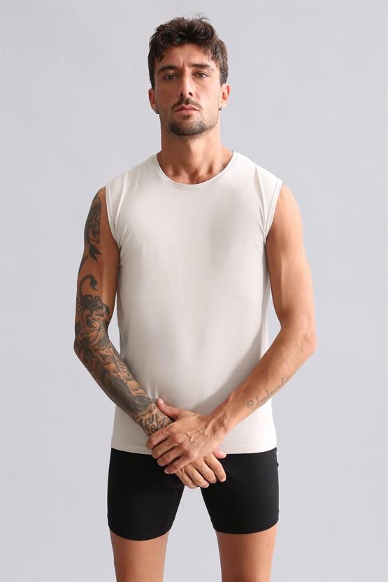 Mısırlı Modal by TENCEL HERCULES Slim Fit Bisiklet Yaka Sporcu Atlet / T-Shirt Toprak Bej