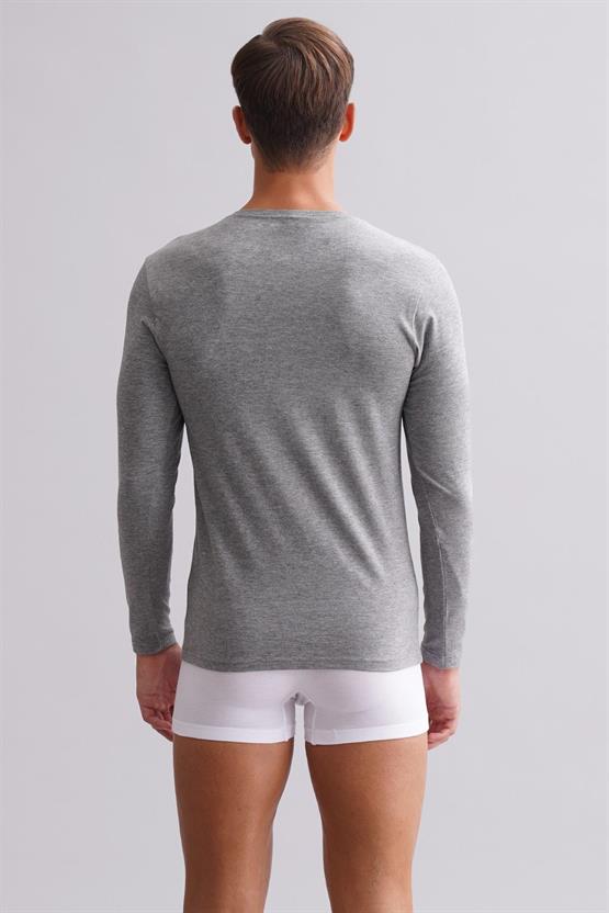 Erkek Modal by TENCEL HERCULES Slim Fit Bisiklet Yaka Uzun Kollu Fanila Gri Melanj