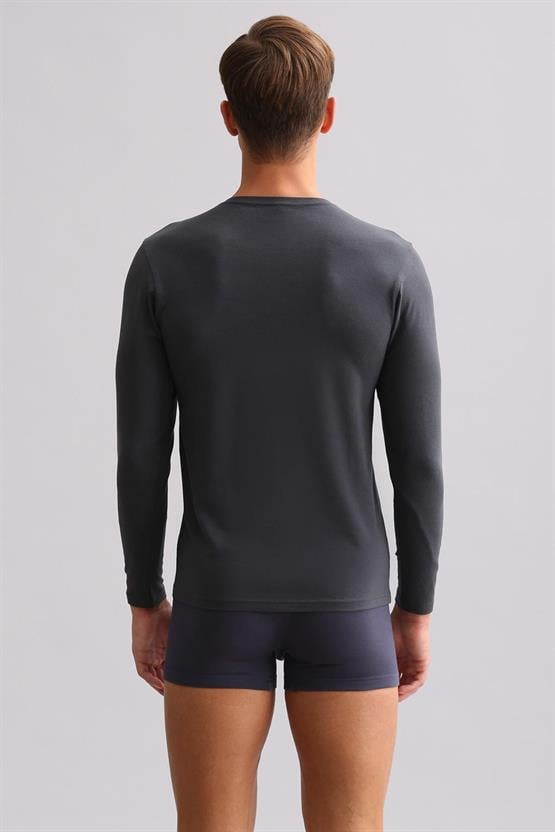 Erkek Modal by TENCEL HERCULES Slim Fit Bisiklet Yaka Uzun Kollu Fanila Antrasit
