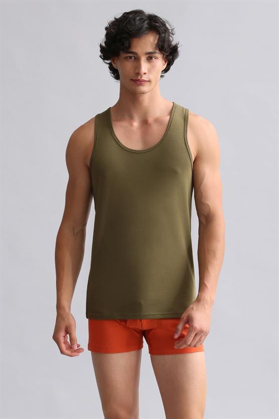 Mısırlı Modal by TENCEL HERCULES Slim Fit Basic Atlet Koyu Haki