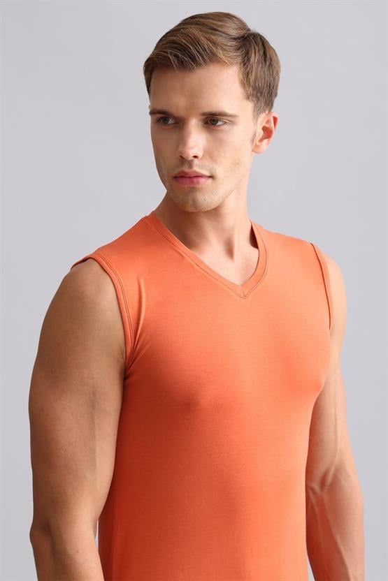 Mısırlı Modal by TENCEL HERCULES Slim Fit V Yaka Sporcu Atlet / T-Shirt Pas Kırmızı