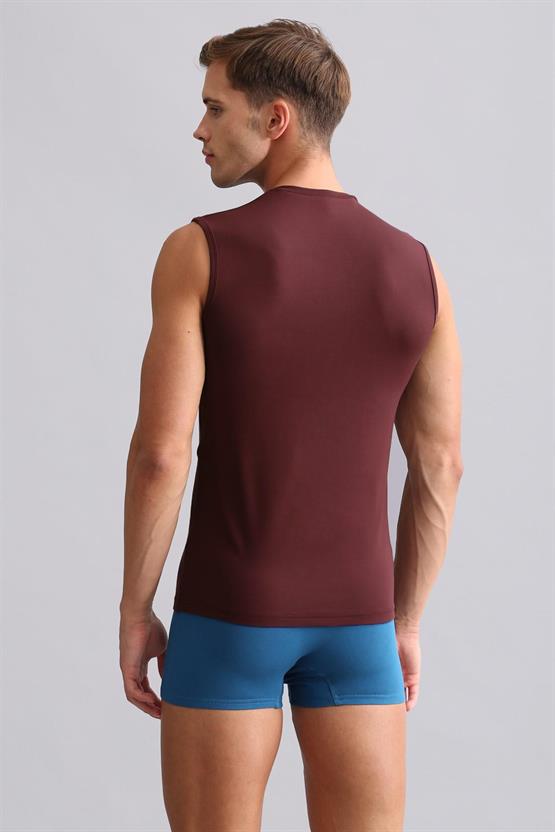 Mısırlı Modal by TENCEL HERCULES Slim Fit V Yaka Sporcu Atlet / T-Shirt Bordo