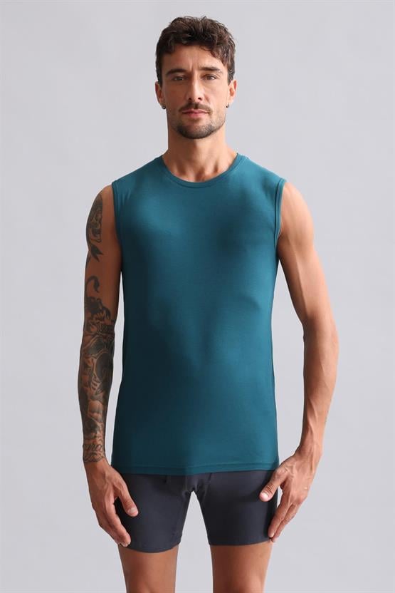 Mısırlı Modal by TENCEL HERCULES Slim Fit Bisiklet Yaka Sporcu Atlet / T-Shirt Fit Green