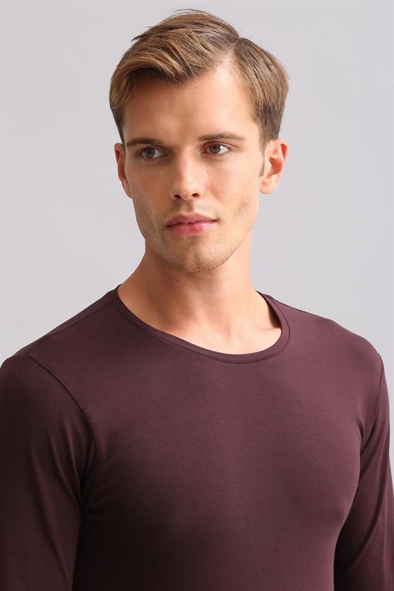 Erkek Modal by TENCEL HERCULES Slim Fit Bisiklet Yaka Uzun Kollu Fanila Mor