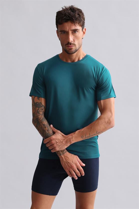 Mısırlı Modal by TENCEL HERCULES Slim Fit Bisiklet Yaka Fanila / T-Shirt Fit Green