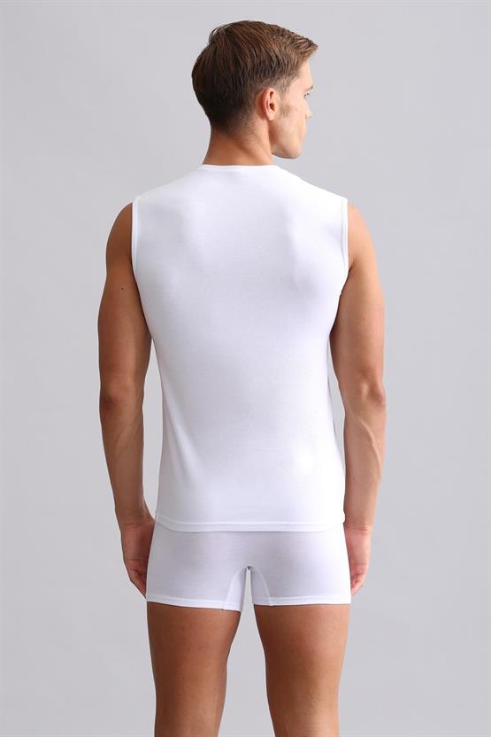 Mısırlı Modal by TENCEL HERCULES Slim Fit V Yaka Sporcu Atlet / T-Shirt Beyaz