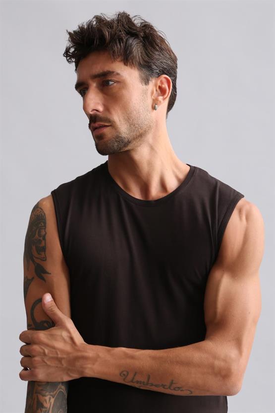 Mısırlı Modal by TENCEL HERCULES Slim Fit Bisiklet Yaka Sporcu Atlet / T-Shirt Kahverengi