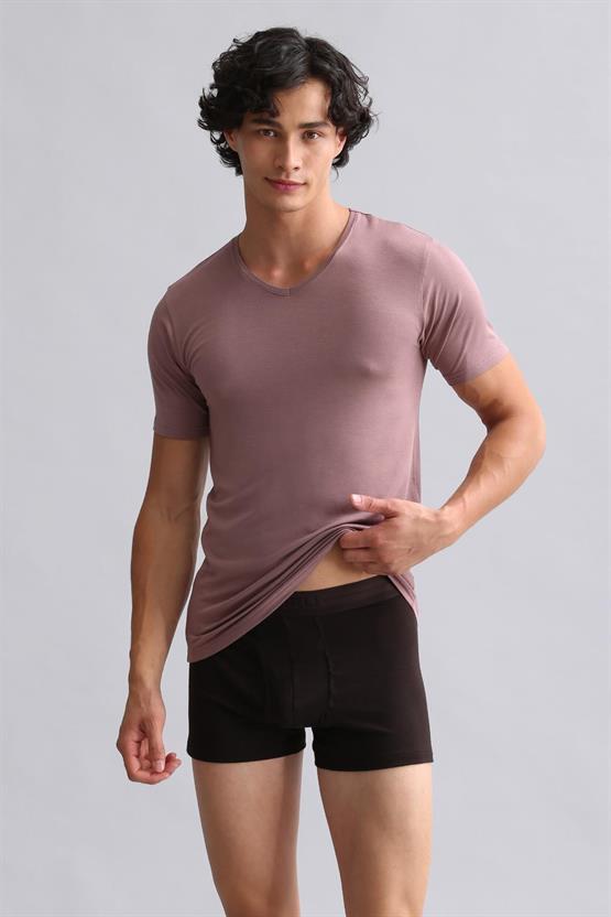 Mısırlı Modal by TENCEL HERCULES Slim Fit V Yaka Fanila / T-Shirt Lavender