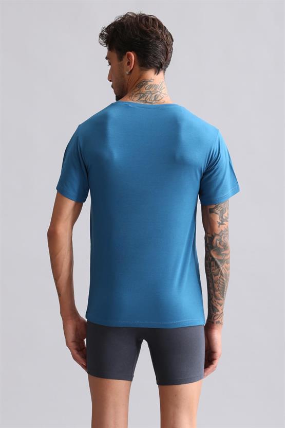 Mısırlı Modal by TENCEL HERCULES Slim Fit Bisiklet Yaka Fanila / T-Shirt Petrol