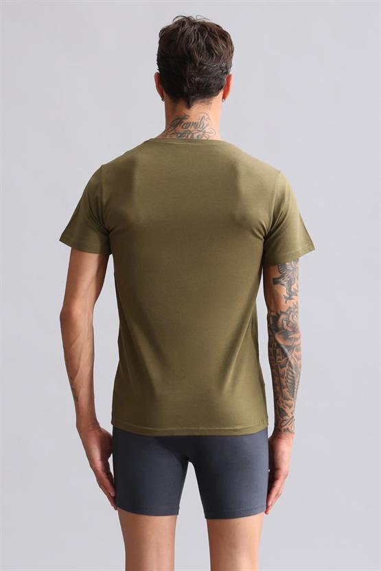 Mısırlı Modal by TENCEL HERCULES Slim Fit Bisiklet Yaka Fanila / T-Shirt Koyu Haki