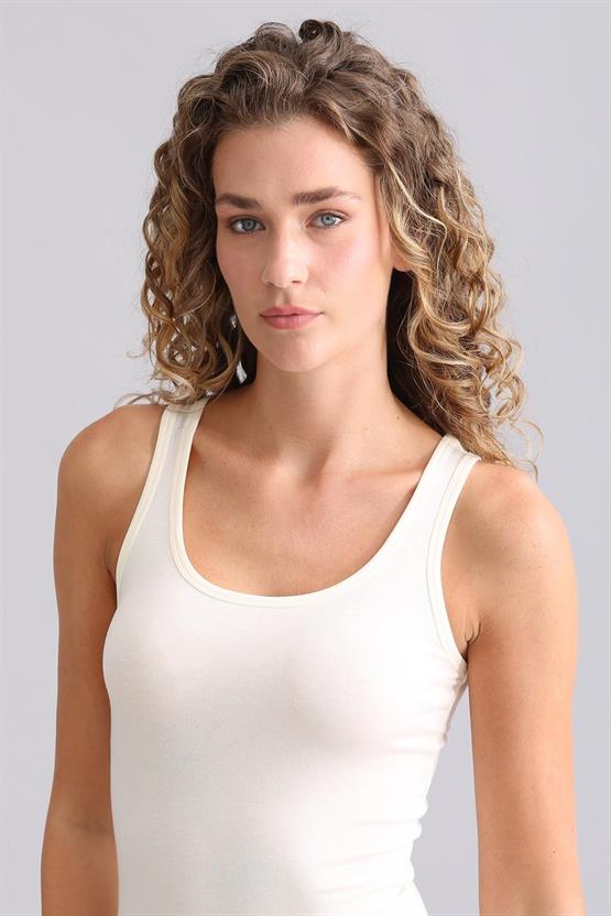Mısırlı Modal by TENCEL SALLIE Kalın Askılı Atlet / T-Shirt Ekru
