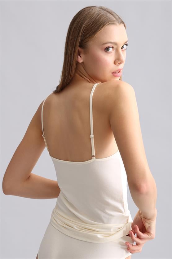 Mısırlı Modal by TENCEL SARAH İnce Askılı Atlet Ekru