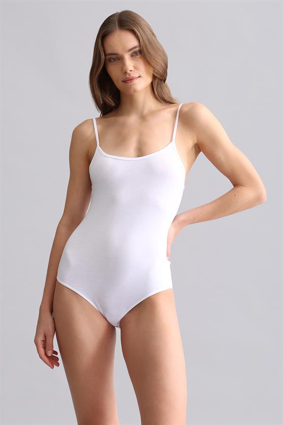 Mısırlı Modal by TENCEL SNAP İnce Askılı Bodysuit Beyaz