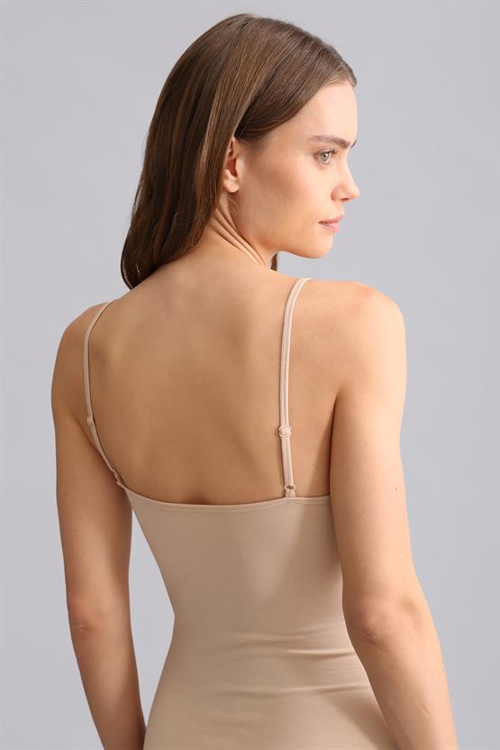 Mısırlı Modal by TENCEL SNAP İnce Askılı Bodysuit Ten