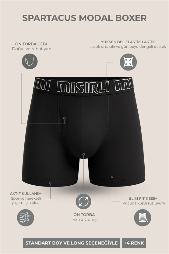 Mısırlı Modal by TENCEL SPARTACUS PERFORMANCE Long Boxer Mavi Lastikli Siyah
