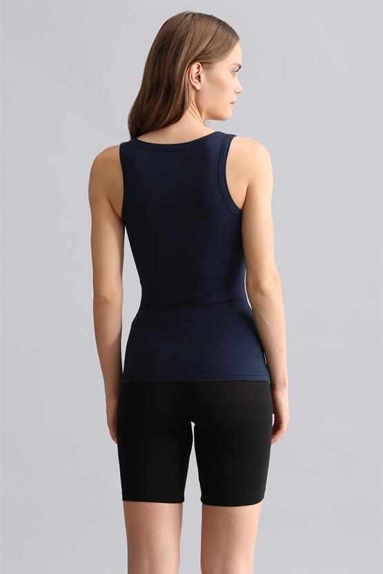 Mısırlı Modal by TENCEL U HELEN Kalın Askılı Long T-Shirt / Atlet Lacivert
