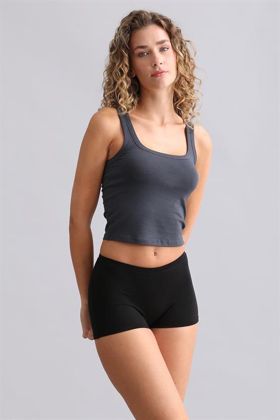 Mısırlı Modal by TENCEL U HELEN Kalın Askılı Crop / T-Shirt Antrasit