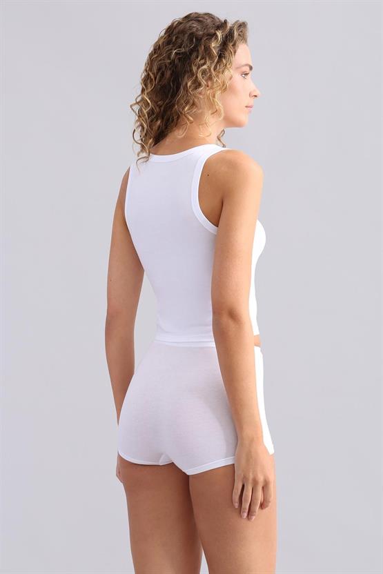 Mısırlı Modal by TENCEL U HELEN Kalın Askılı Crop / T-Shirt Beyaz