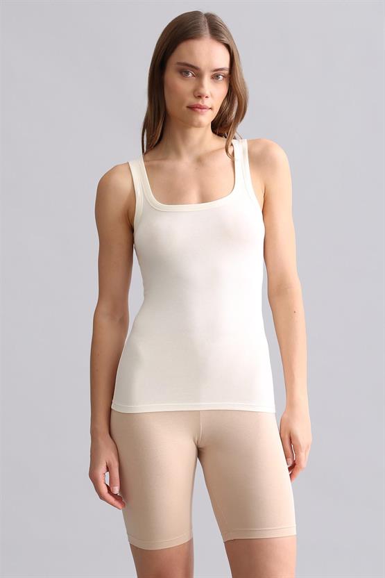 Mısırlı Modal by TENCEL U HELEN Kalın Askılı Long T-Shirt / Atlet Ekru