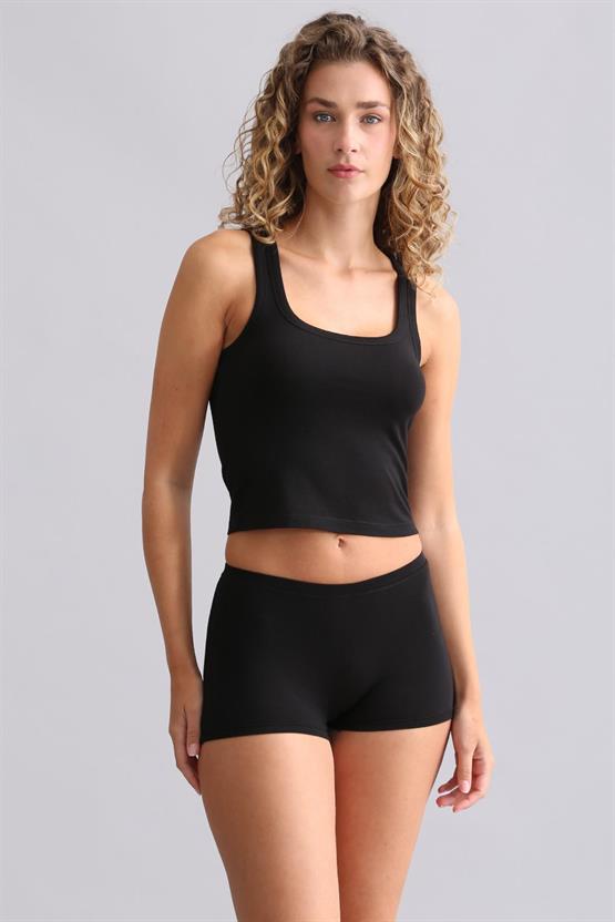 Mısırlı Modal by TENCEL U HELEN Kalın Askılı Crop / T-Shirt Siyah