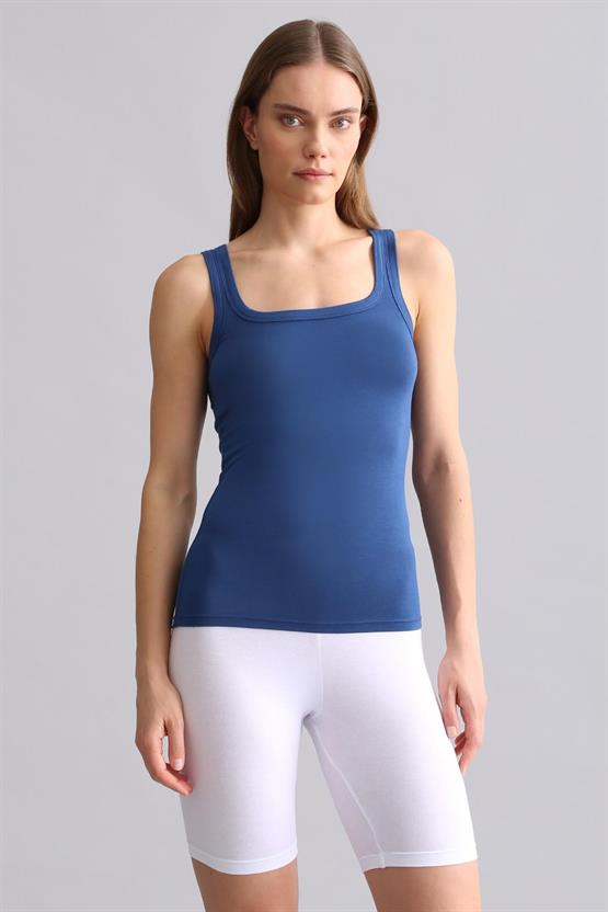 Mısırlı Modal by TENCEL U HELEN Kalın Askılı Long T-Shirt / Atlet Gece Mavisi