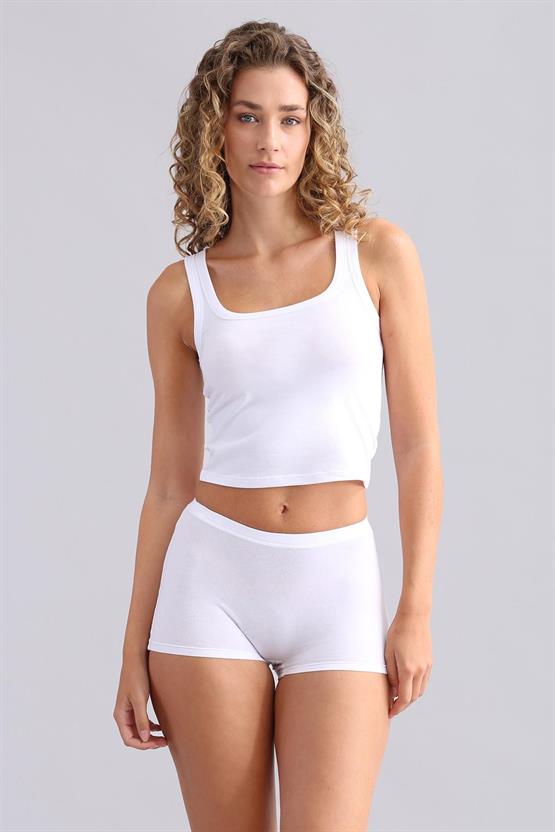 Mısırlı Modal by TENCEL U HELEN Kalın Askılı Crop / T-Shirt Beyaz
