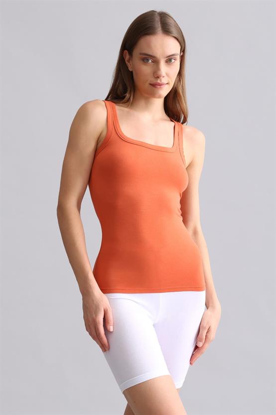 Mısırlı Modal by TENCEL U HELEN Kalın Askılı Long T-Shirt / Atlet Pas Kırmızı