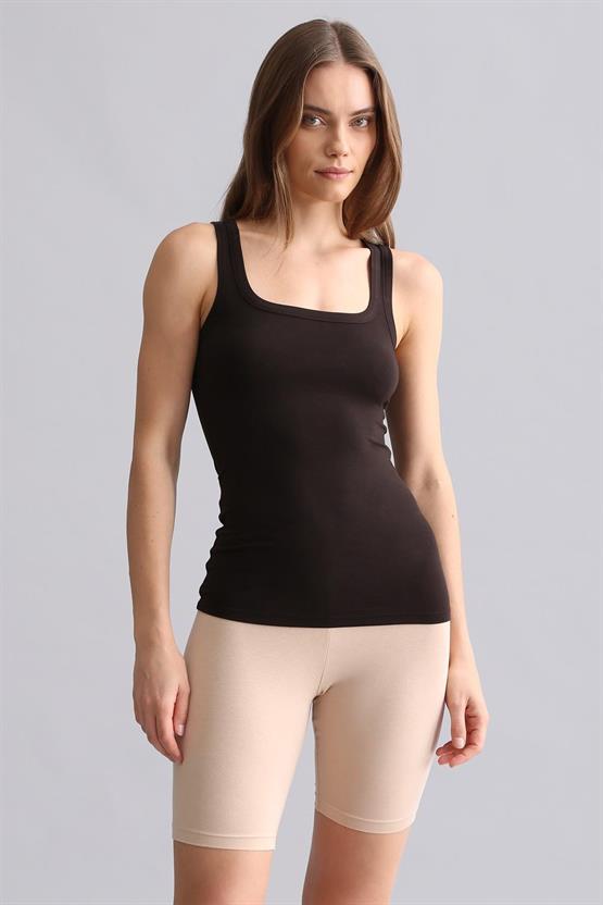 Mısırlı Modal by TENCEL U HELEN Kalın Askılı Long T-Shirt / Atlet Kahverengi