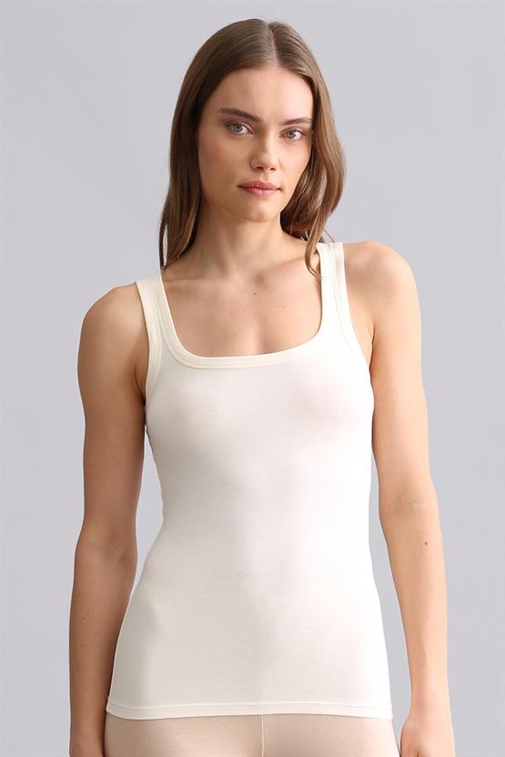 Mısırlı Modal by TENCEL U HELEN Kalın Askılı Long T-Shirt / Atlet Ekru