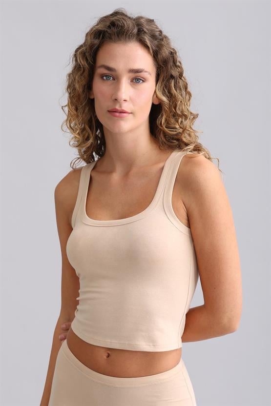 Mısırlı Modal by TENCEL U HELEN Kalın Askılı Crop / T-Shirt Ten