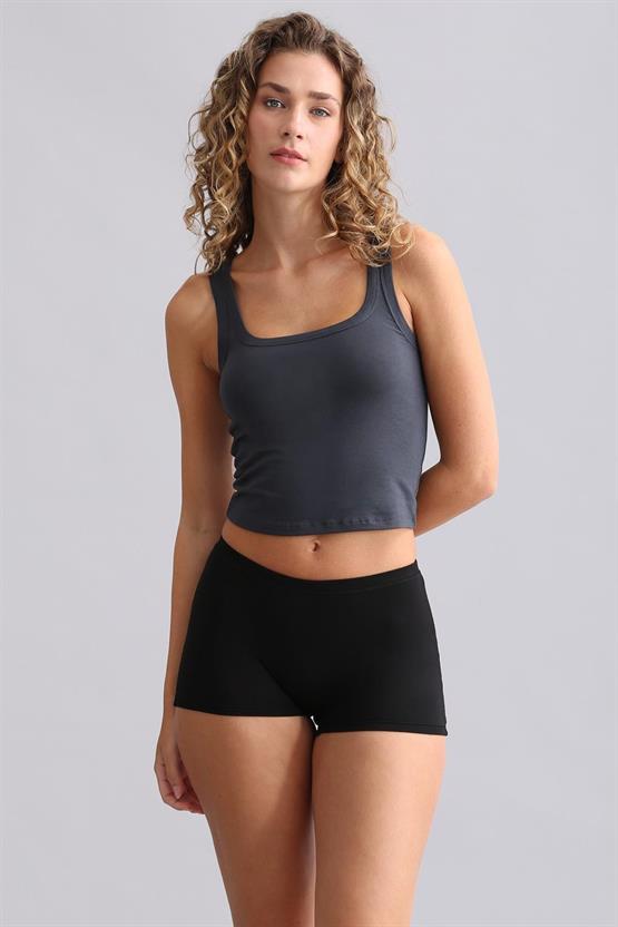 Mısırlı Modal by TENCEL U HELEN Kalın Askılı Crop / T-Shirt Antrasit