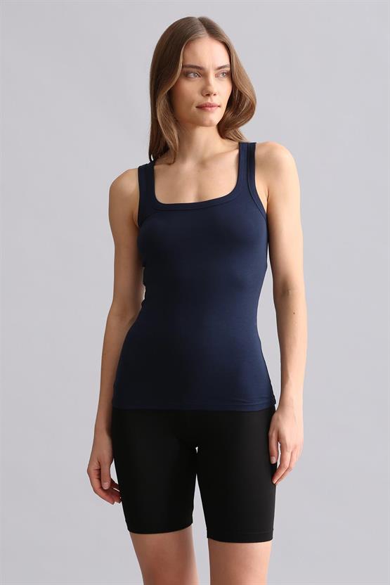 Mısırlı Modal by TENCEL U HELEN Kalın Askılı Long T-Shirt / Atlet Lacivert