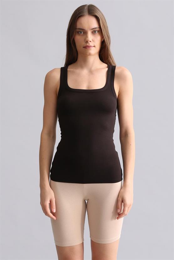 Mısırlı Modal by TENCEL U HELEN Kalın Askılı Long T-Shirt / Atlet Kahverengi