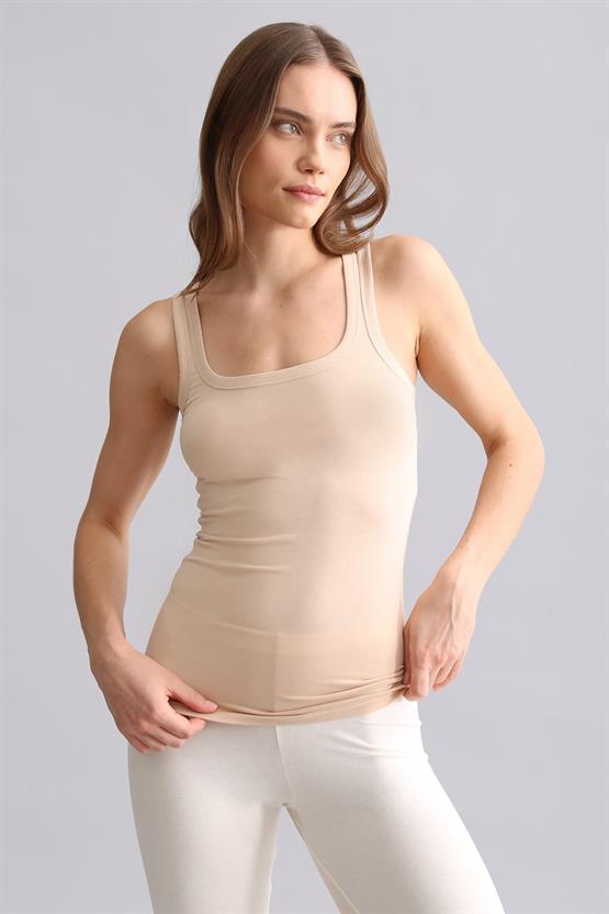 Mısırlı Modal by TENCEL U HELEN Kalın Askılı Long T-Shirt / Atlet Ten