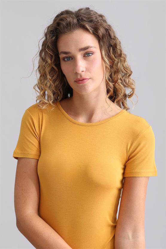 Mısırlı Modal by TENCEL VICTORIA Bisiklet Yaka Fanila / T-Shirt Hardal