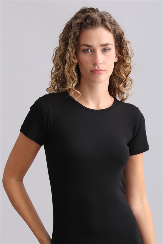 Mısırlı Modal by TENCEL VICTORIA Bisiklet Yaka Fanila / T-Shirt Siyah