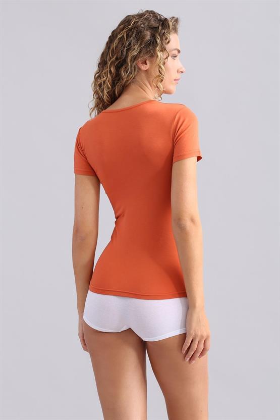 Mısırlı Modal by TENCEL VICTORIA Bisiklet Yaka Fanila / T-Shirt Pas Kırmızı