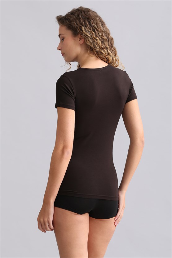 Mısırlı Modal by TENCEL VICTORIA Bisiklet Yaka Fanila / T-Shirt Kahverengi