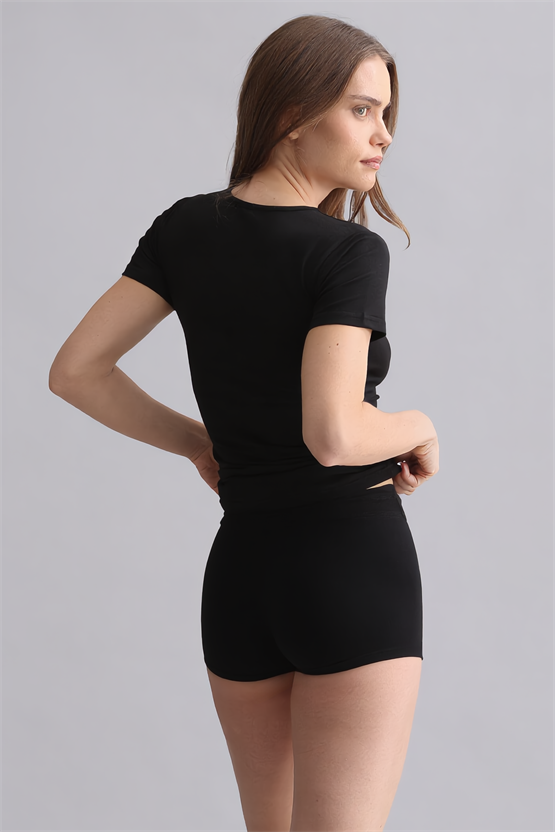Mısırlı Modal by TENCEL VICTORIA V Yaka Fanila / T-Shirt Siyah